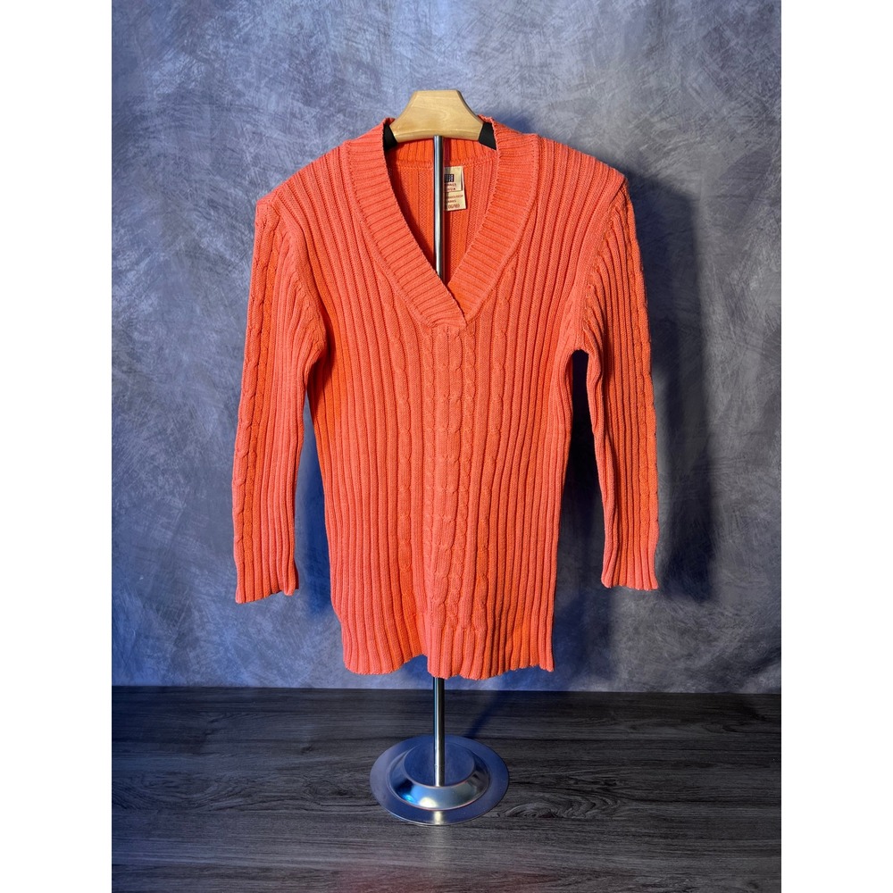 Faded Glory Originals Cable Knit V Neck Sweater Coral Cluster Pink Pullover XL